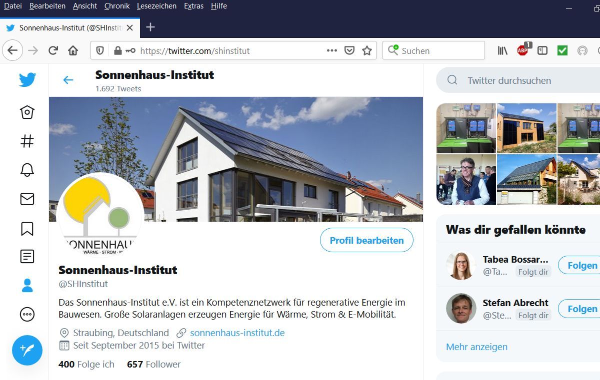Das Sonnenhaus-Institut twittert über solares Bauen mit Photovoltaik und Solarthermie.